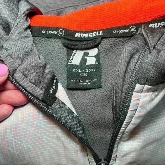 Boys Size XXL 18 Gray Orange Russell Dri-Power Full Zip Jacket Coat Hood - Picture 5 of 6